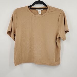 ♡ Capella Tan Ribbed Crewneck Boxy Crop Top Size Large NWT